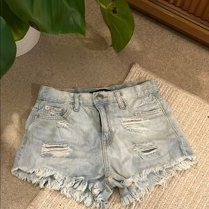Distressed Light Blue Denim Shorts